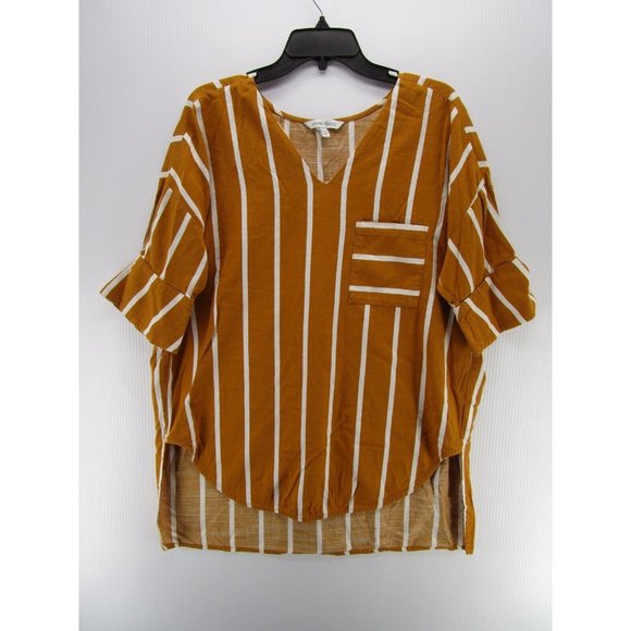 Urban Revivo Blouse 10 Pullover Hi Low 3/4 Sleeve Striped Pocket